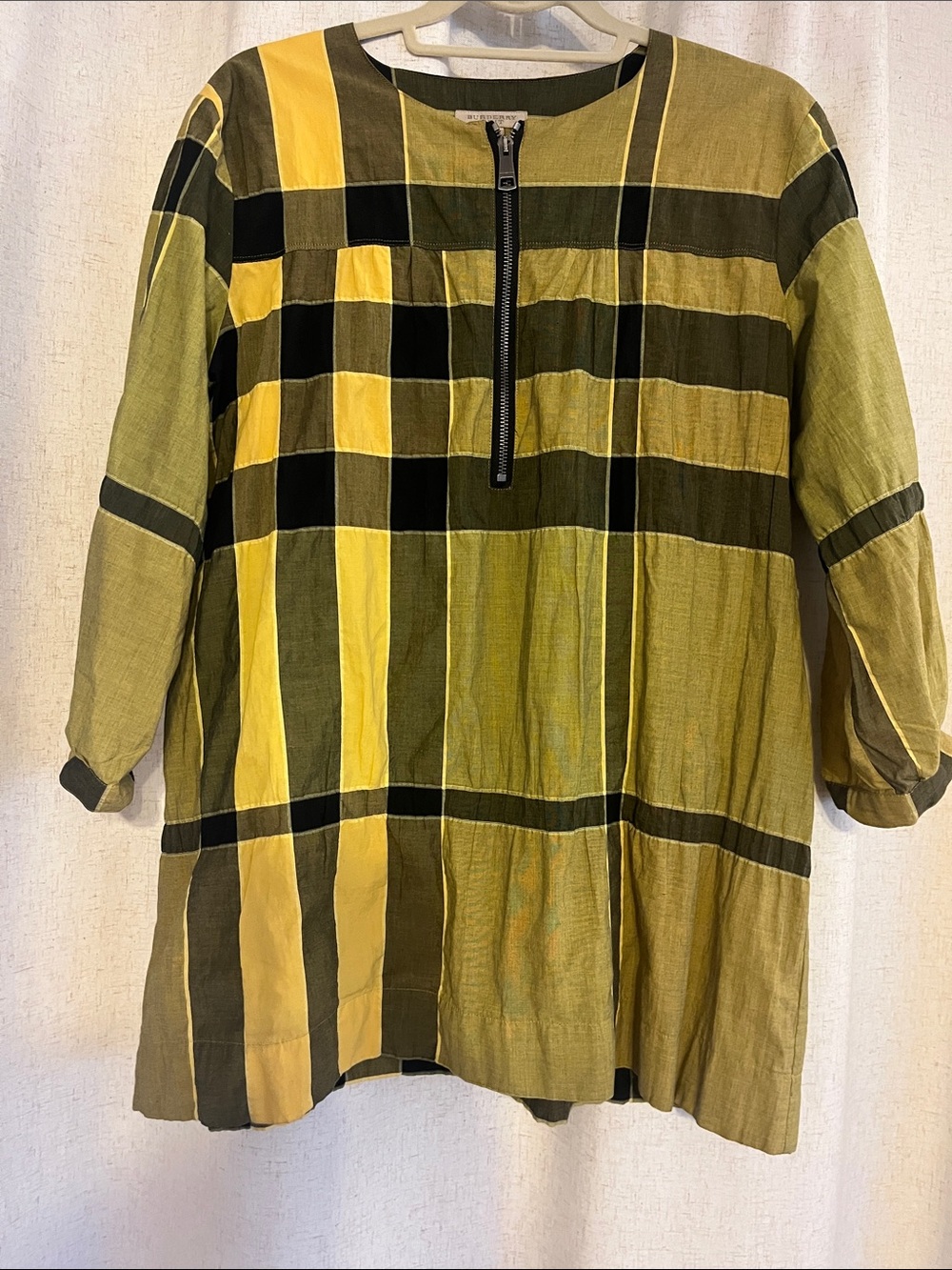 Burberry Brit Yellow Tartan Plaid Poplin Tunic Top Women's Quiet Luxury size S